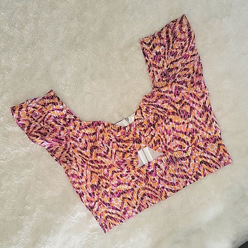 🩷 NWT Bar III Animal Print Crop Top, Sz Large - Picture 2 of 9